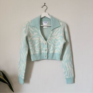NAADAM Cashmere Wool Cropped Cardigan Seafoam Button Front Size S